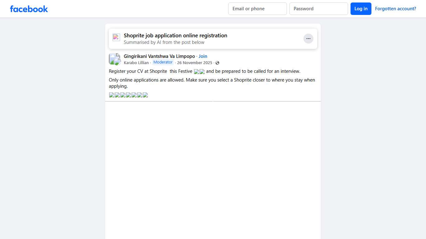 Gingirikani Vantshwa Va Limpopo Register your CV at Shoprite this Festive 🔌❤️ and be prepared to be called for an interview Facebook